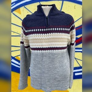 Vintage Wool Blend Pull-Over Zip-Up Sweater Medium